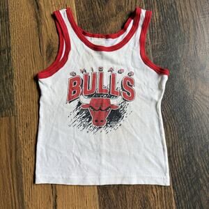 VTG 90s Chicago Bulls Toddler Tank Top Size 3T NBA Red Trim Graphic Tee